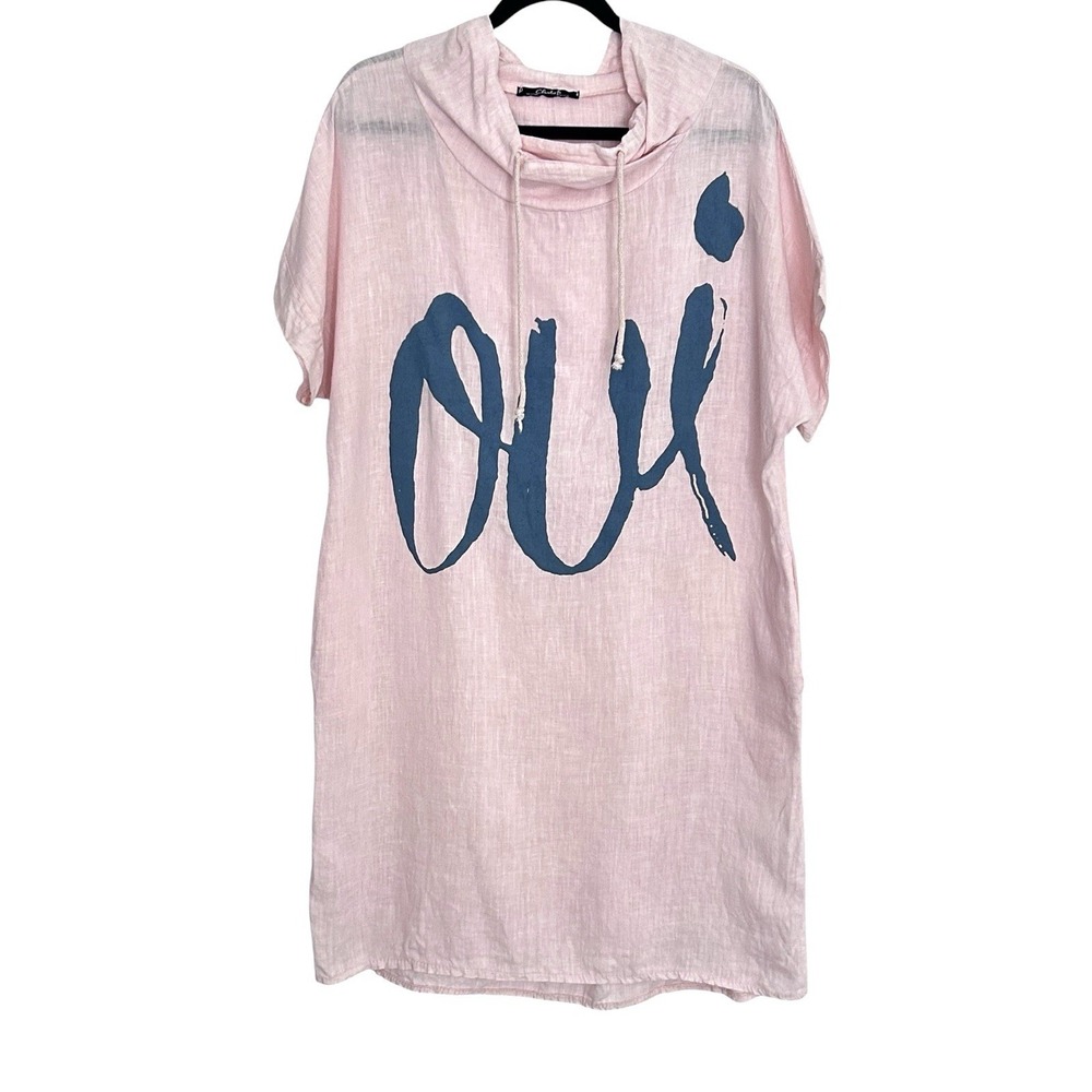 Charlie B Linen Dress Women's Medium OUI Pink Slub Cowl Neck Pockets Vacation
